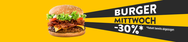 Burger-Mittwoch - spare 30% auf deine Lieblingsburger