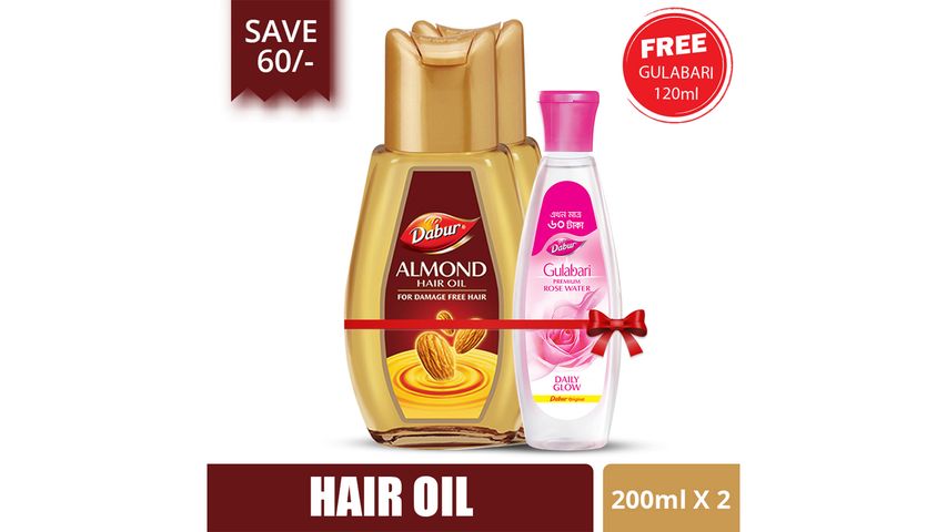 এর pandamart - Bashundhara থেকে অনলাইনে Dabur Almond Hair Oil 200 ml Dual  Pack (Get Gulabari 120ml Free) কিনুন
