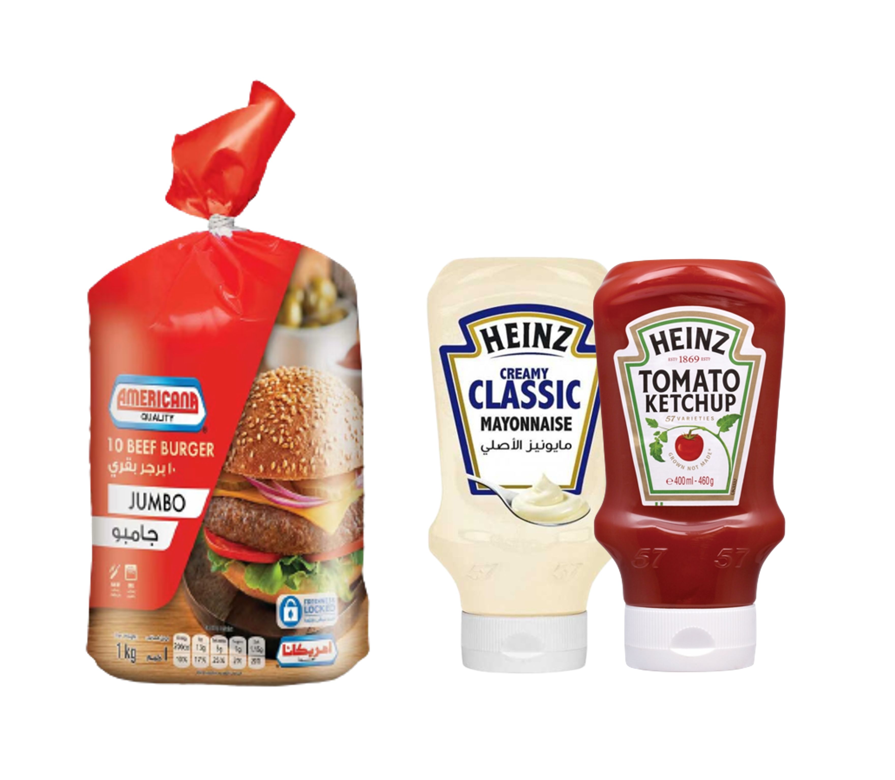 Buy Americana Beef Burger Jumbo 1Kg + Heinz Ketchup 400g + Heinz Mayonnaise 400ml Online in