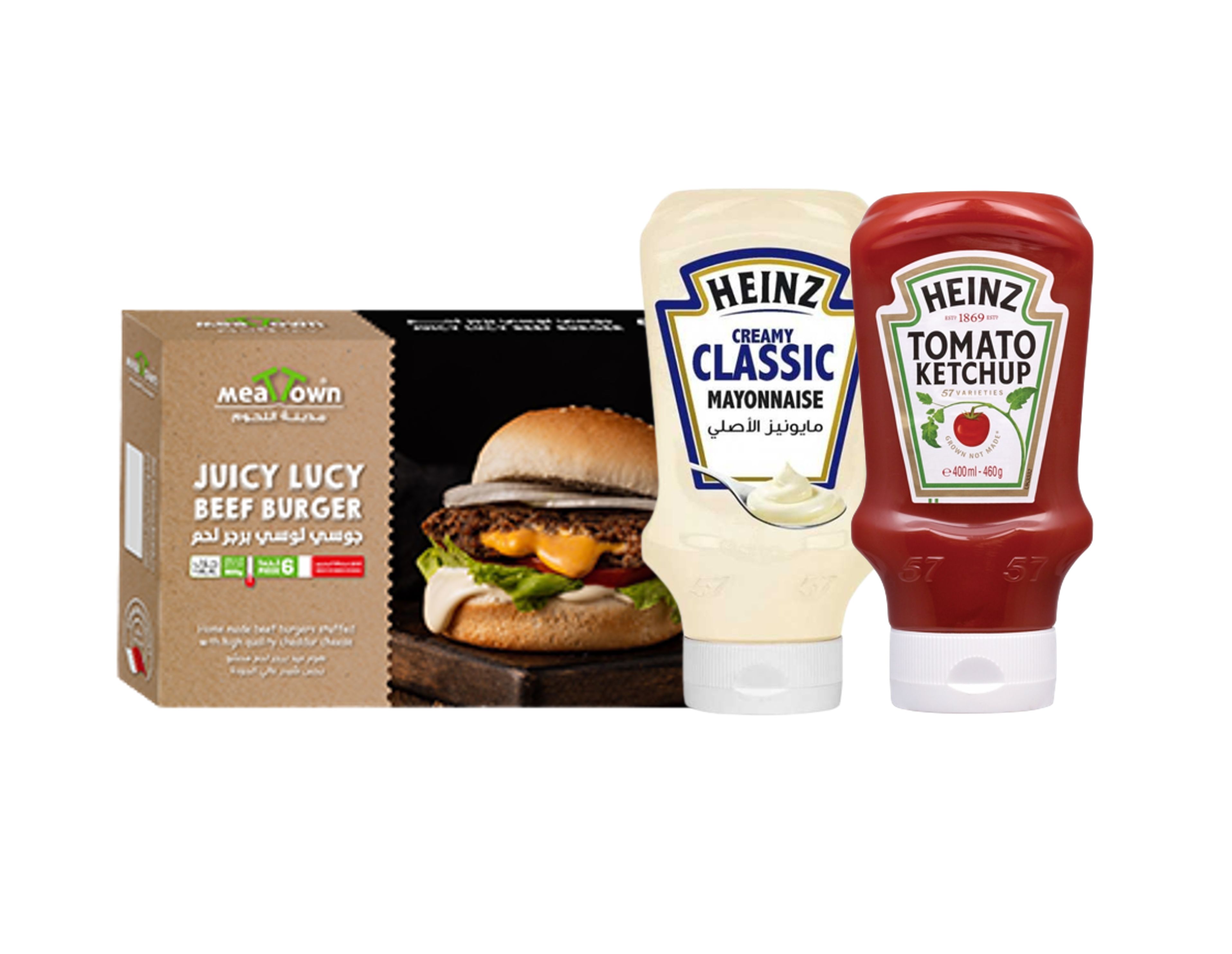 Buy Meat Town Beef Burger JuicyLucy 600g + Heinz Ketchup 400g + Heinz Mayonnaise 400ml Online
