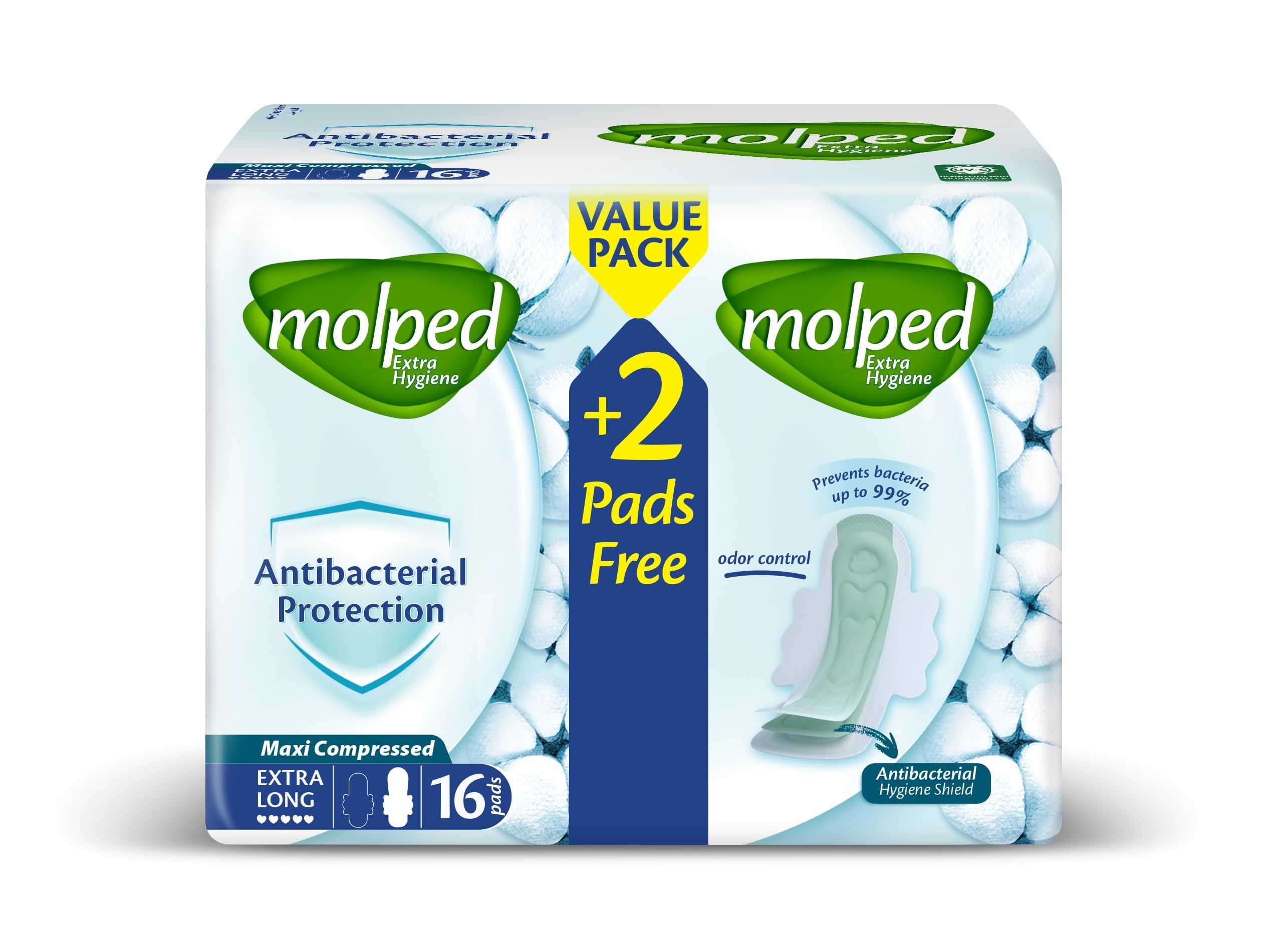 Buy Molped Extra Hygiene Anti-Bacterial Extra Long Sanitary Pads, 14+2 ...