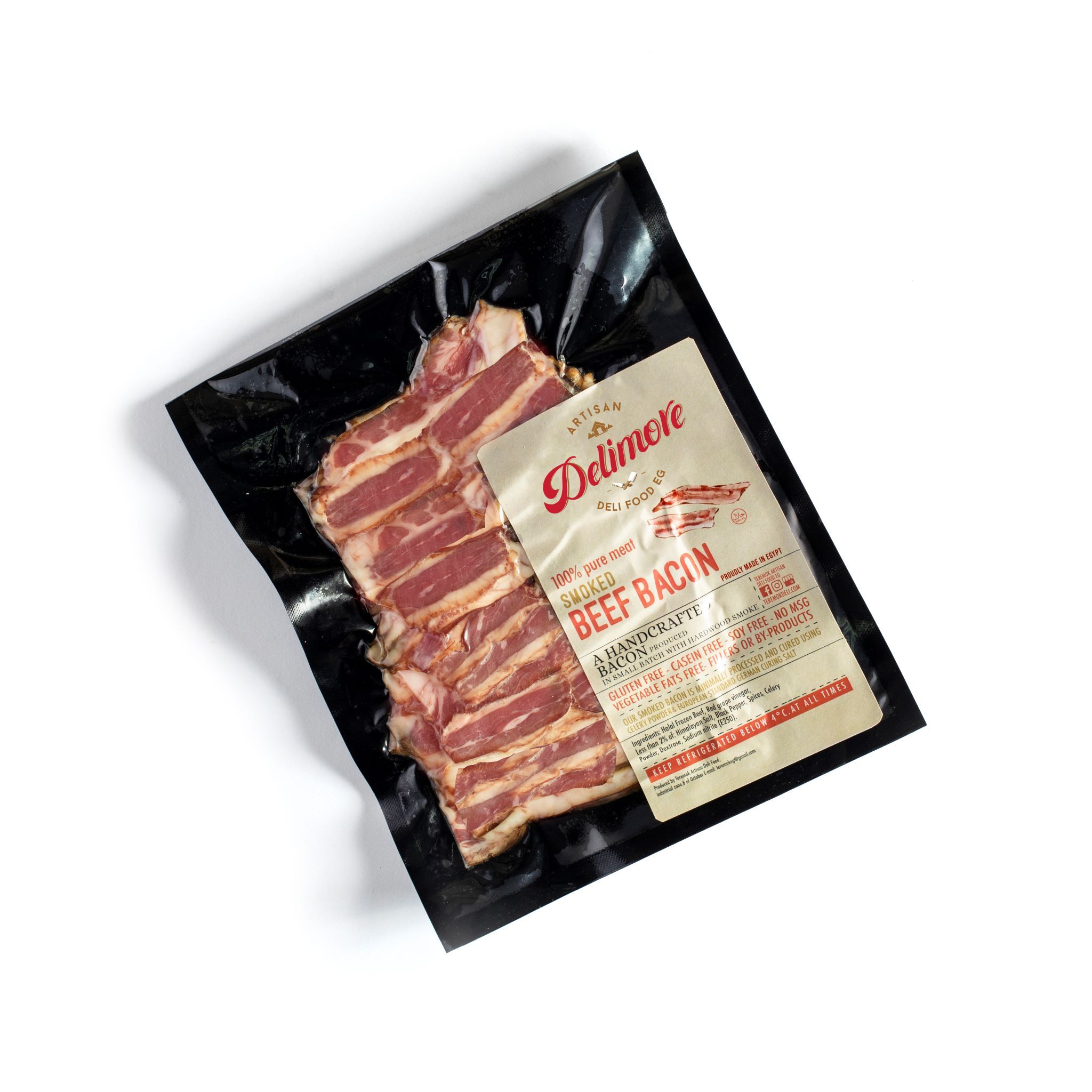 Buy Delimore Smoked Beef Bacon Slices, 200g Online in Egypt | Talabat Egypt