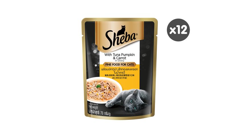 Sheba Pouch Cat Wet Food Adult Tuna, Pumpkin & Carrot 70g x 12