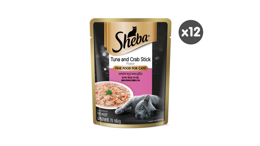 Sheba Pouch Cat Wet Food Adult Tuna & Crab Stick 70g x 12