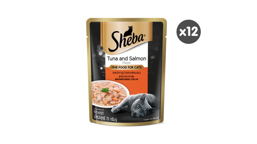 Sheba Pouch Cat Wet Food Adult Tuna & Salmon 70g x 12