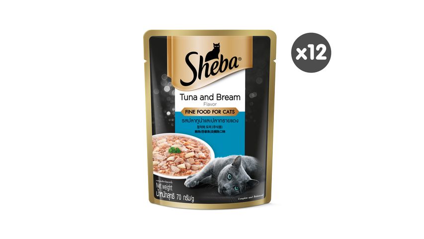 Sheba Pouch Cat Wet Food Adult Tuna & Bream 70g x 12