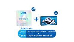 Durex Invisible Extra Sensitive 3s x 2packs + Peppermint Eclipse Mints 35g x 2packs