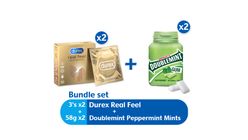 Durex Real Feel 3s x 2packs + Doublemint Peppermint Gum 58g x 2 packs