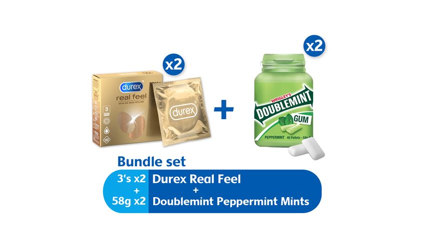 Durex Real Feel 3s x 2packs + Doublemint Peppermint Gum 58g x 2 packs