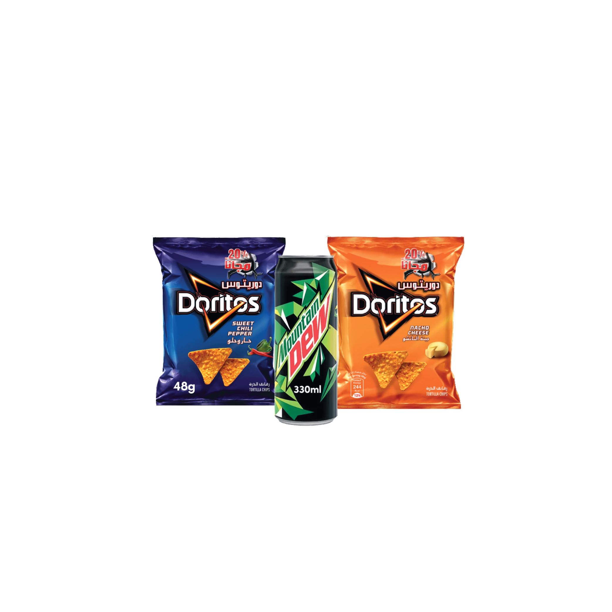 اشترِ Mountain Dew 330ml + Doritos Sweet Chilli +Doritos Nacho Cheese