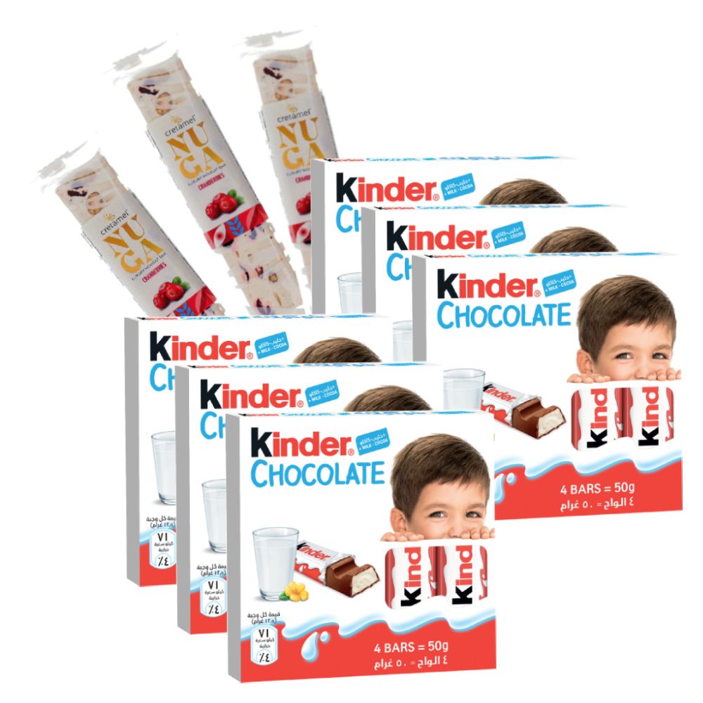 Buy Kinder Chocolate 50g x 6 + Cretamel Nuga Luxury Nougat Bar with ...