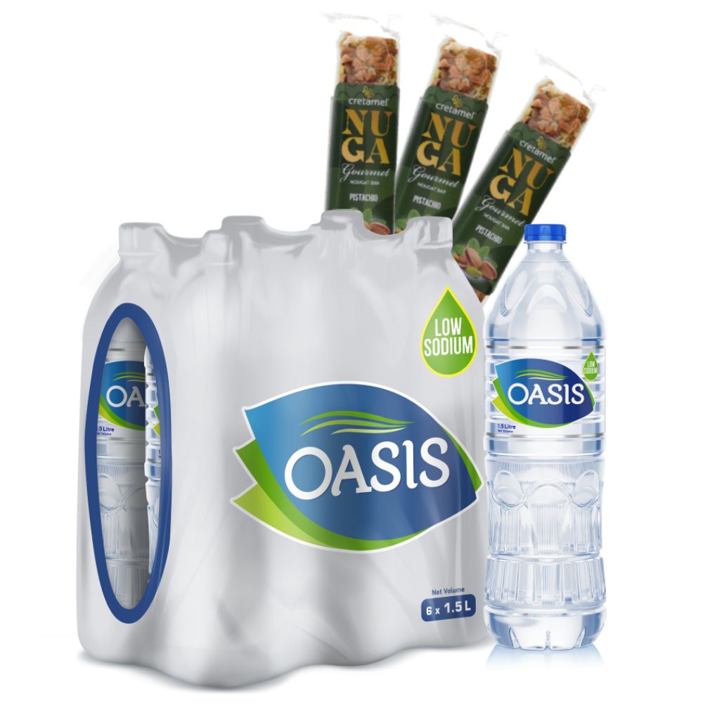 Buy Oasis Drinking Water 1.5 ltr x 6 + Cretamel Nuga Gourmet Nougat Bar ...