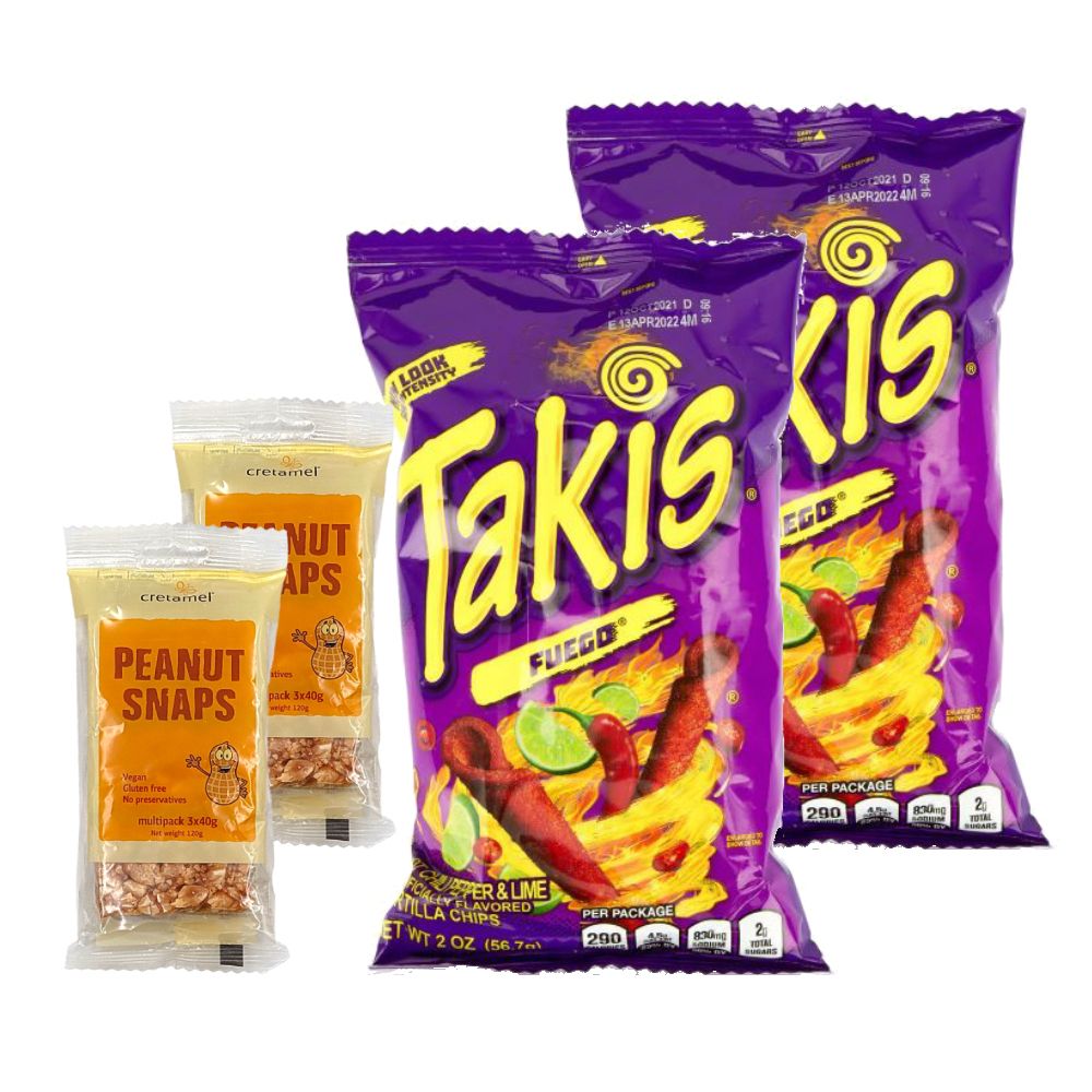 Buy Takis Fuego 56g x 2 + Cretamel Gluten Free Vegan Peanut Snaps 120g ...