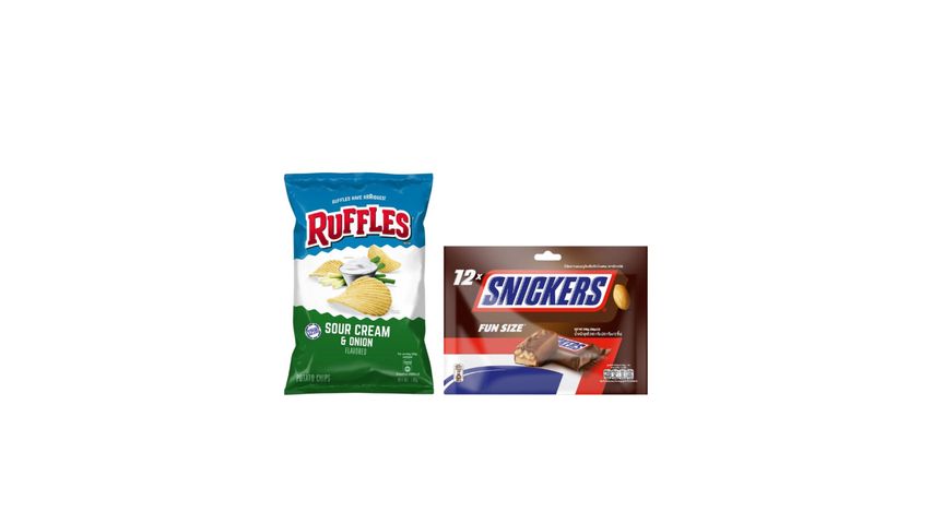 Ruffles Sour Cream & Onion 170g + Snickers Peanut Fun Size 12 x 20g