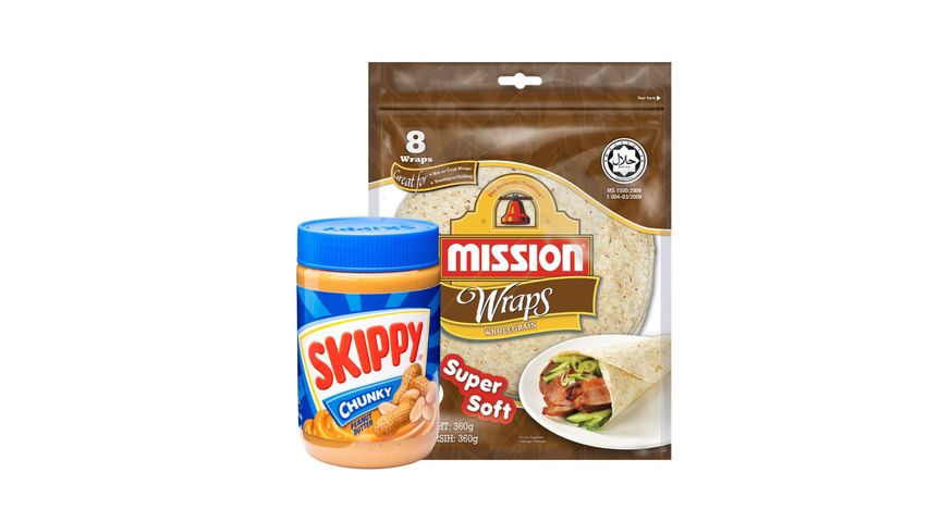 Mission Wraps Wholegrain 360g + Skippy Chunky Peanut Butter 500g 1 Pack