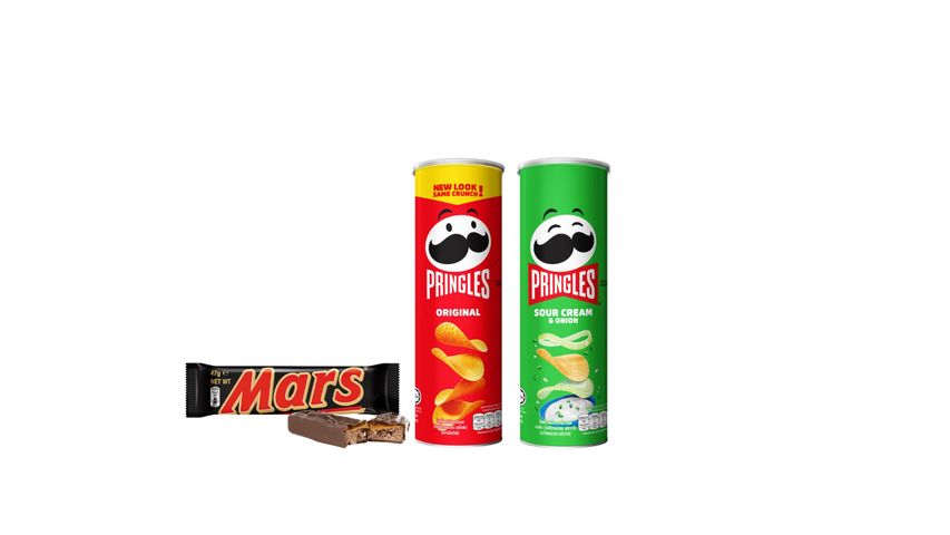 Mars Bar 53g + Pringles Original 107g + Pringles Sour Cream & Onion Snack 107g