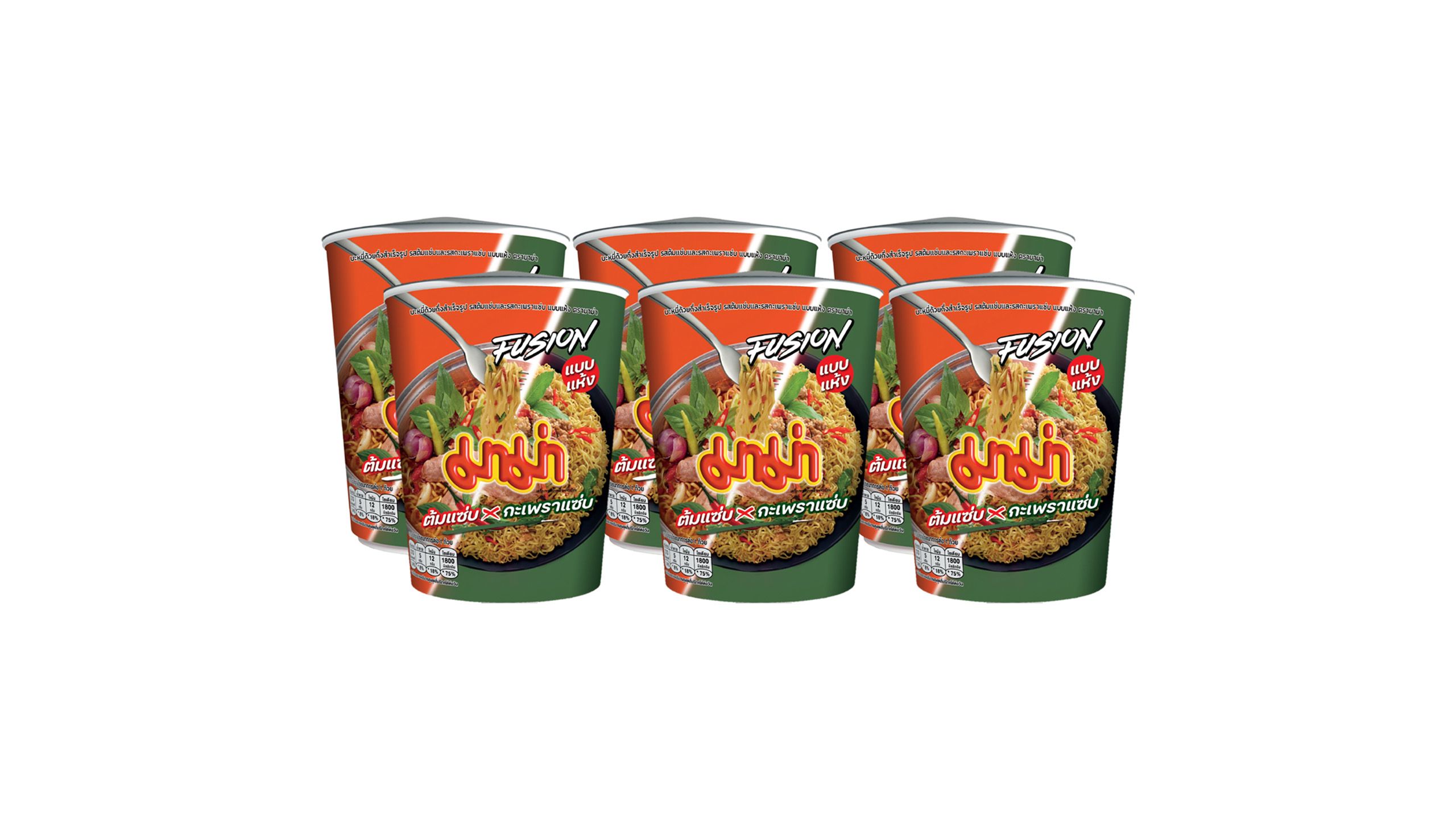 Mama Dried Instant Cup Noodles Tom Saab and Spicy Basil Flavoer 60g Pack 6