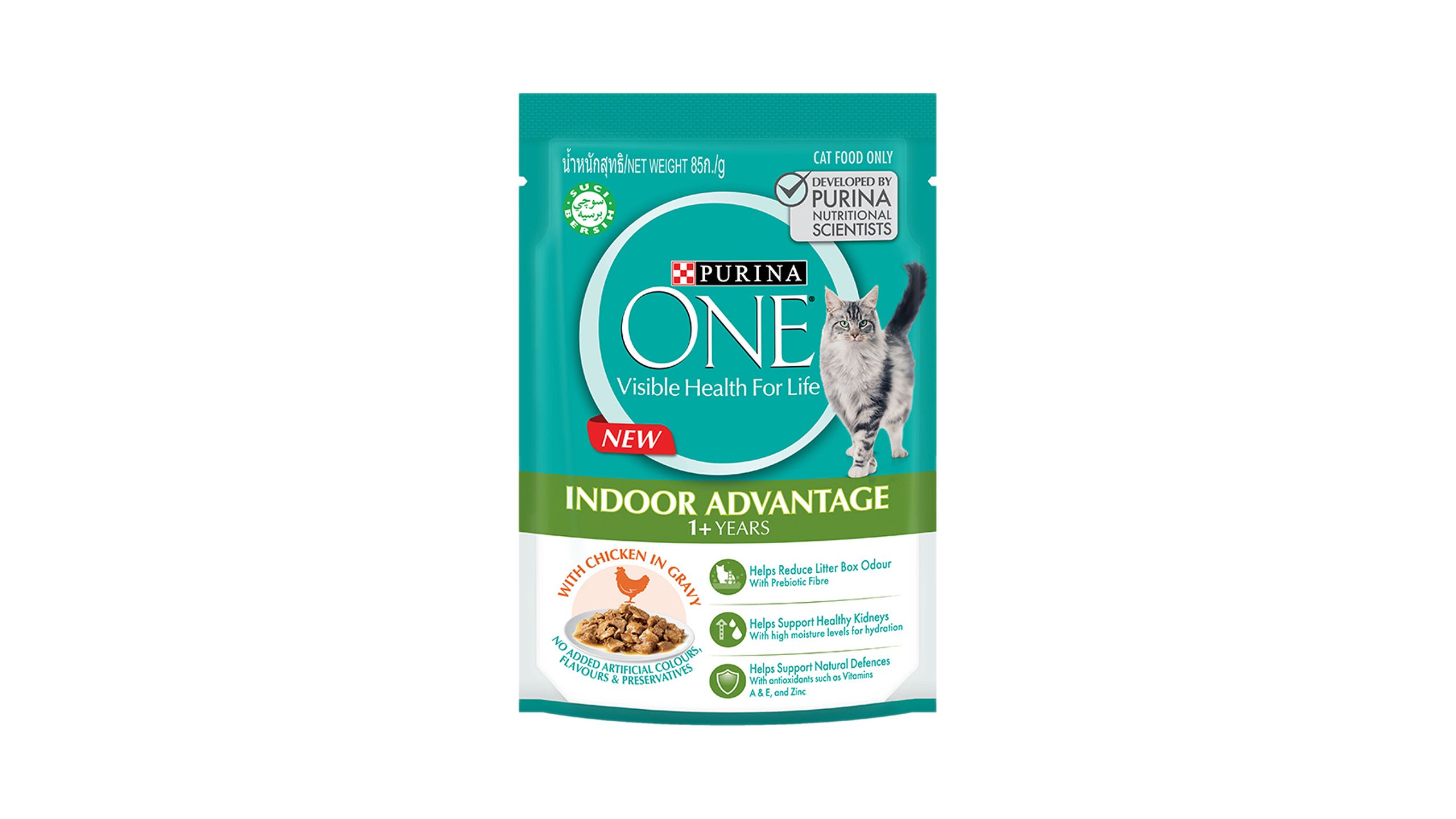 Buy Purina One Indoor Adult Cat Chicken Pouch 85g from pandamart