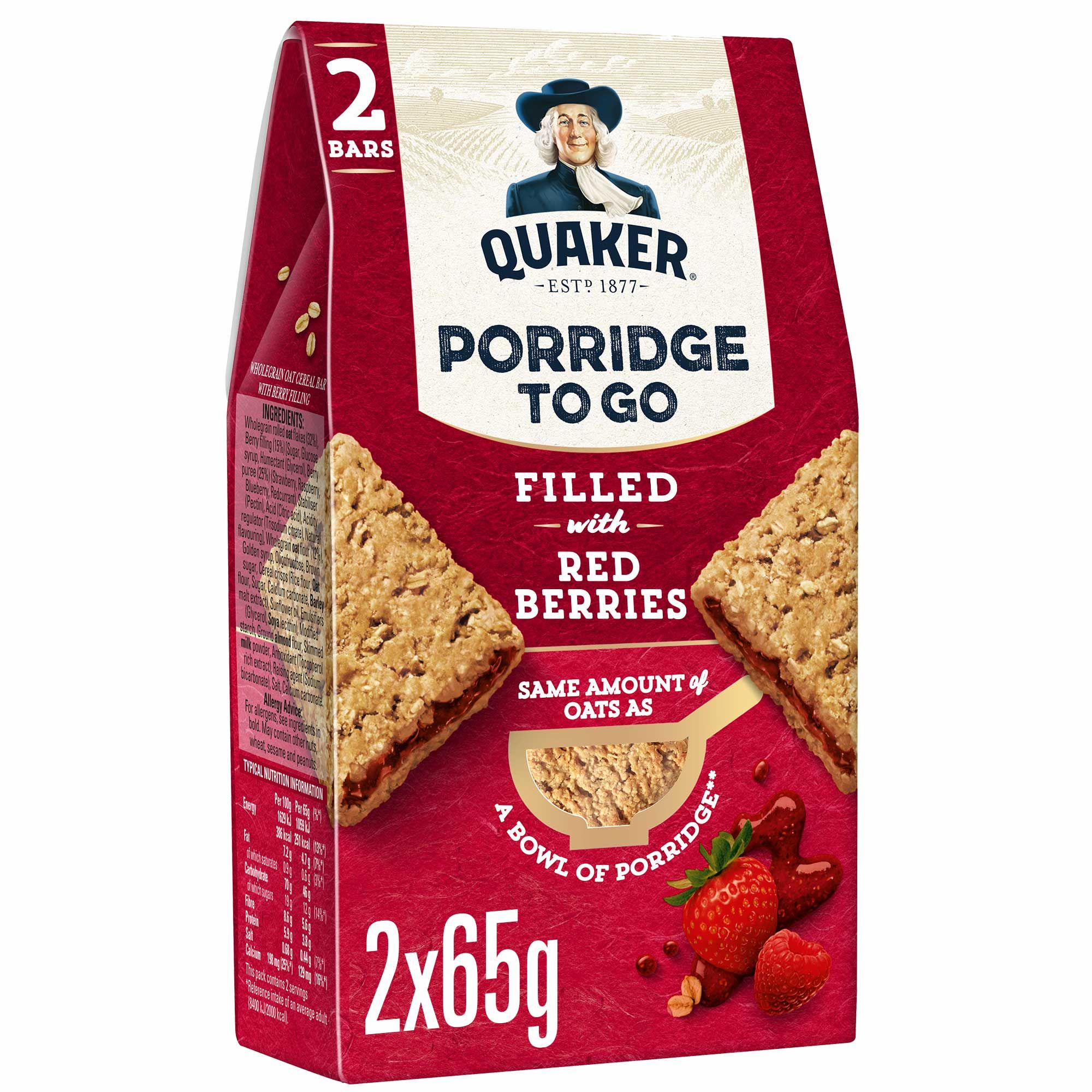 Buy Quaker Breakfast Bar, with Red Berries, 2x65g Online in UAE