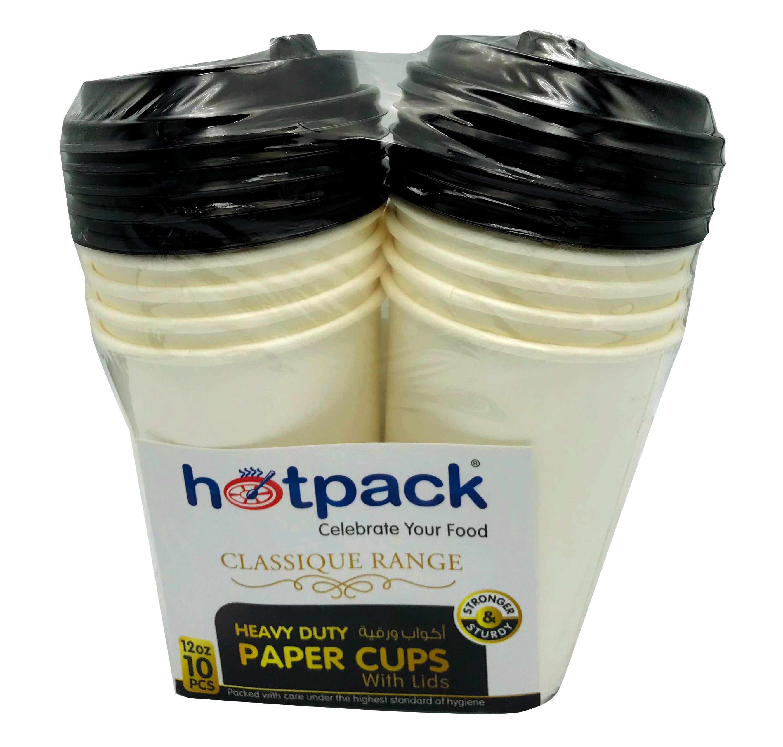 Buy Hotpack Disposable Heavy Duty Paper Coffee Cup + Black Lid 354 ml