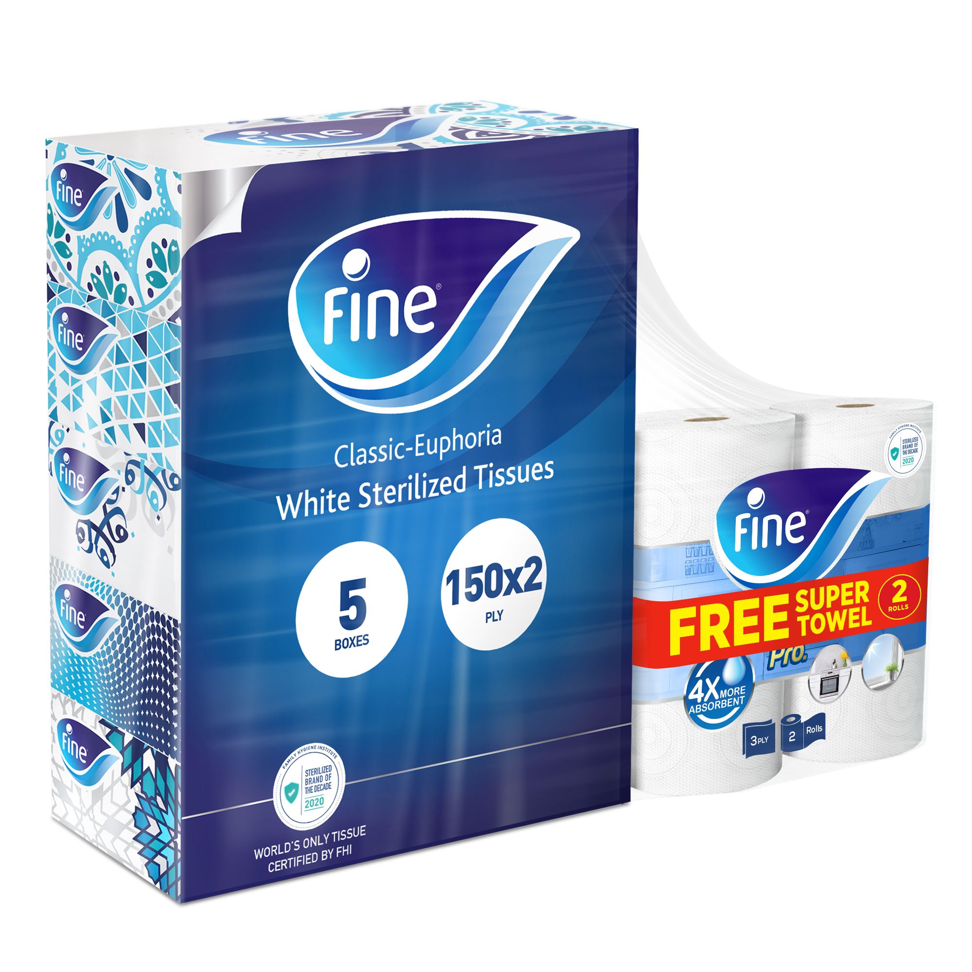 Buy Fine Facial Tissues Classic 150 x 2 Ply with Super Towel Pro 70