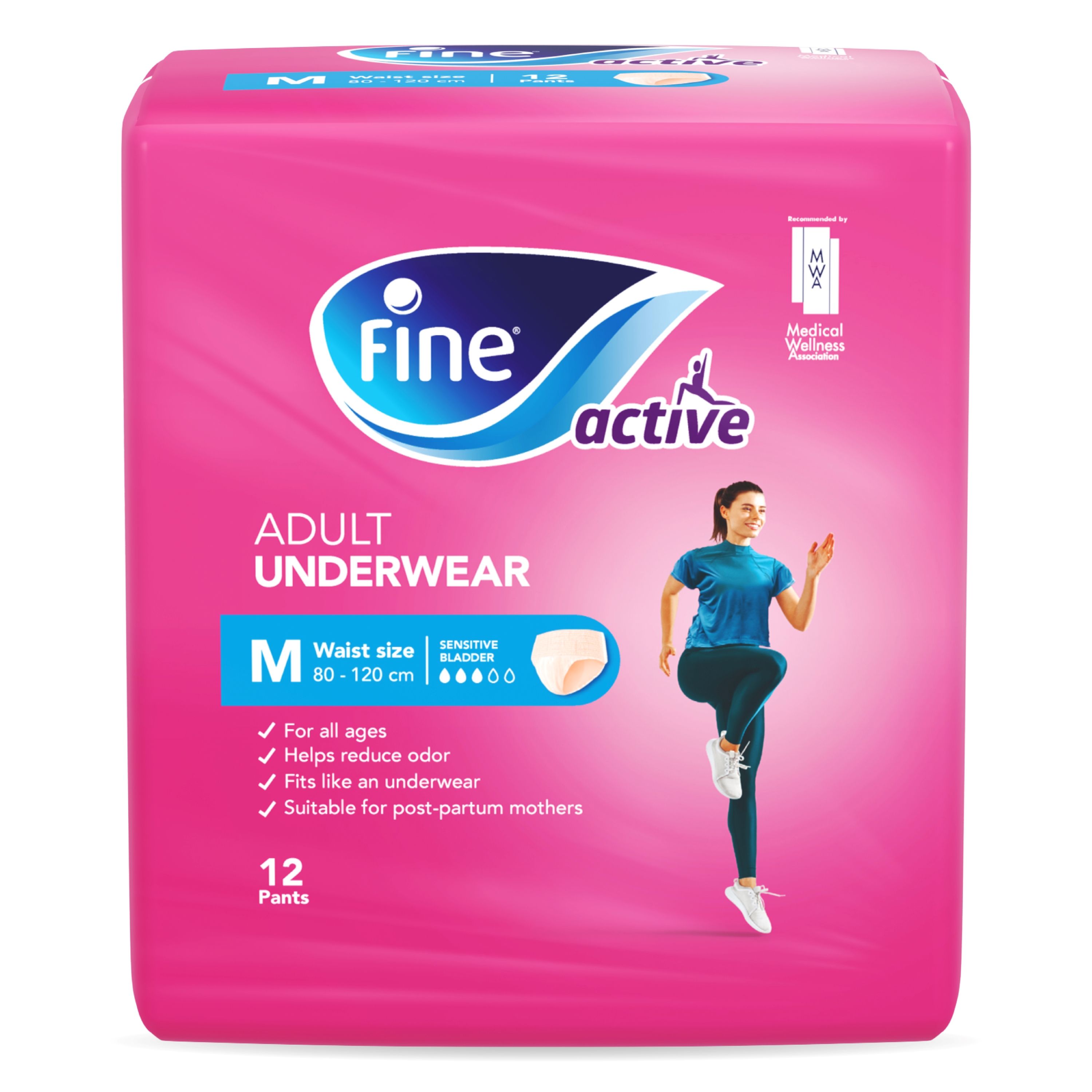 Buy Fine Active Adult Underwear Medium Waist of 80 120cm 12