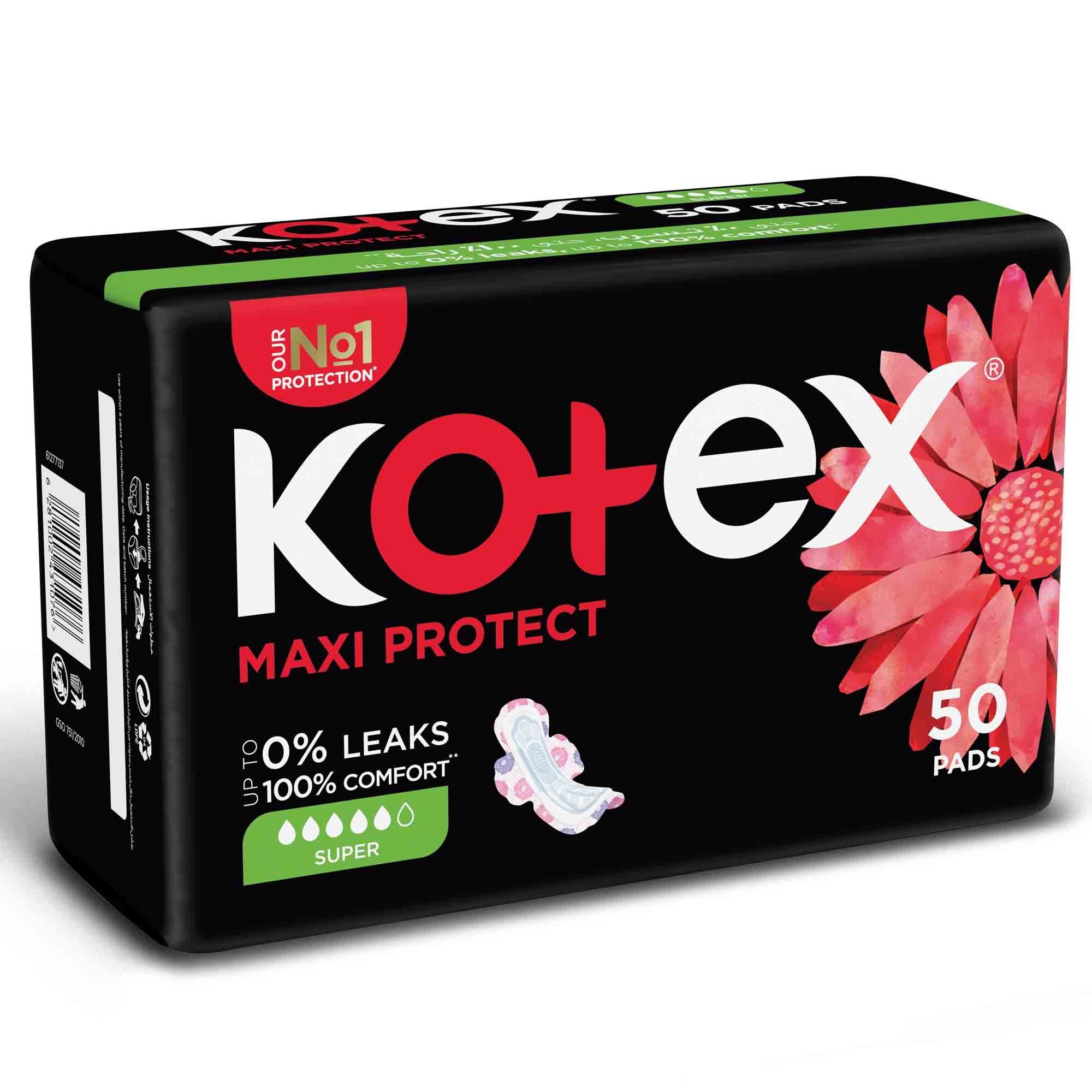 Buy Kotex Maxi Pads Super with Wings 50 Pads Online in Kuwait | Talabat ...