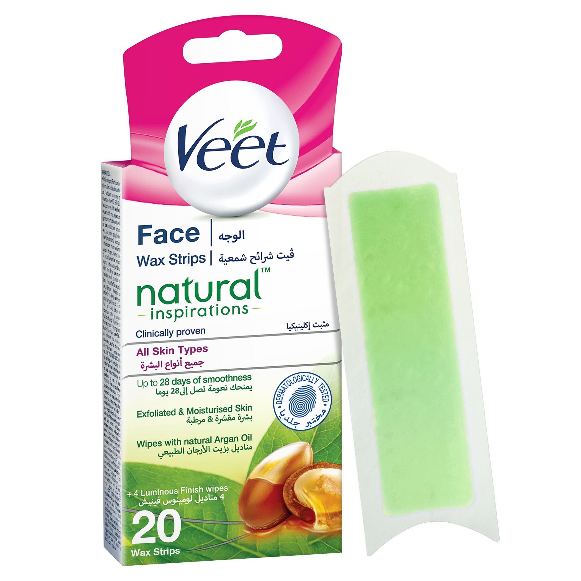 Buy Veet Hair Removal Natural Cold Wax Strips Argan Oil Face 20 Count