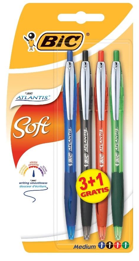 Buy Bic Atlantis Easy Glide Assorted Retractable Ball Pen Pack of 3+1 ...