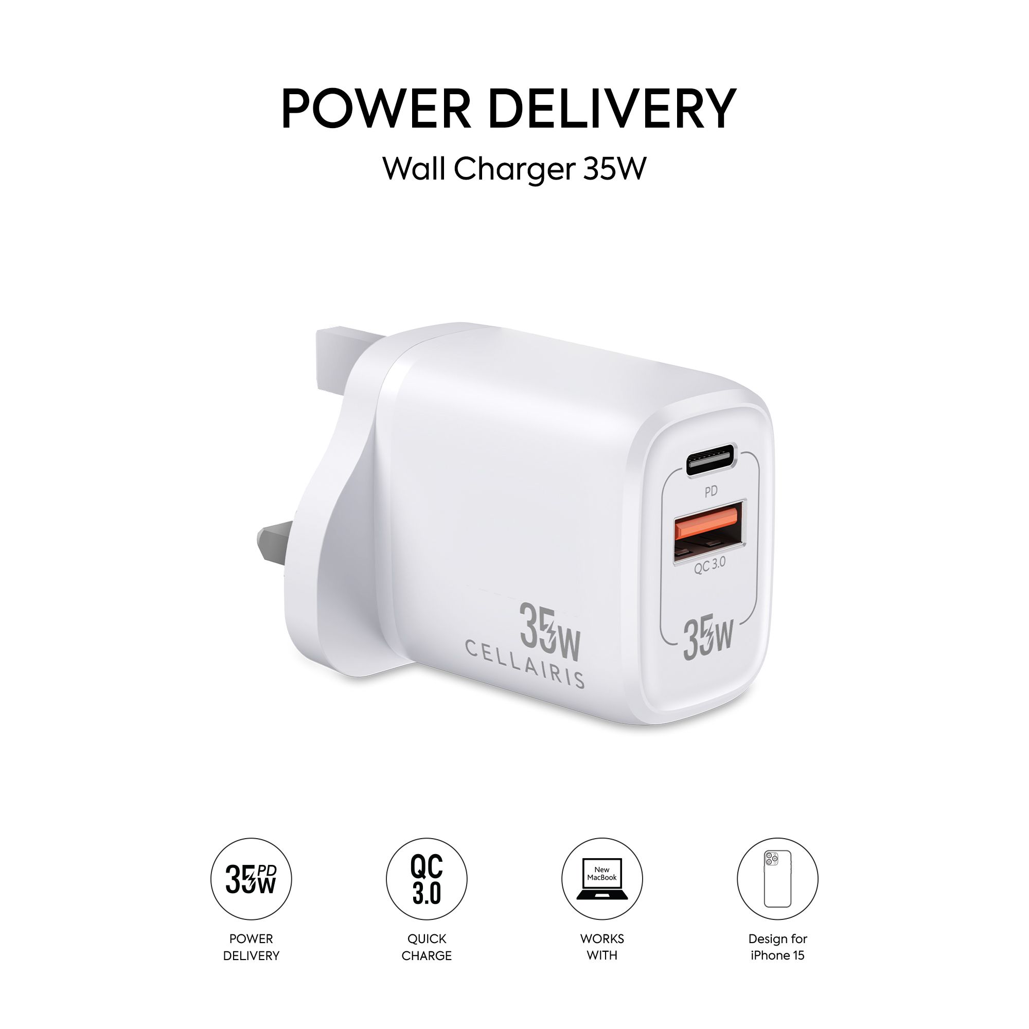 Buy Cellairis Premium Wall Charger PD 35W + Quick Charge - White Online ...