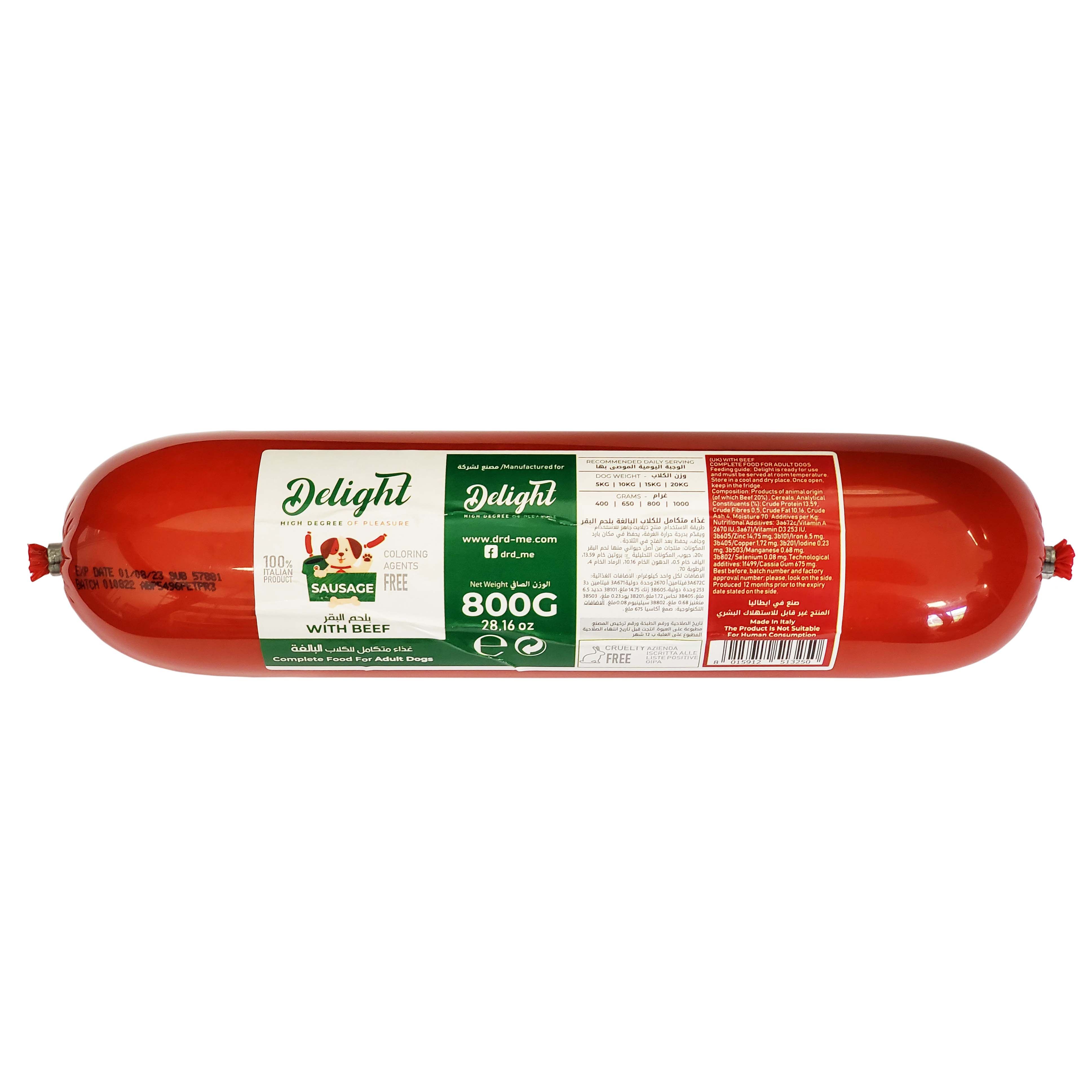 Buy Delight Sausage for Dog with Beef 800 g Online in UAE Talabat UAE