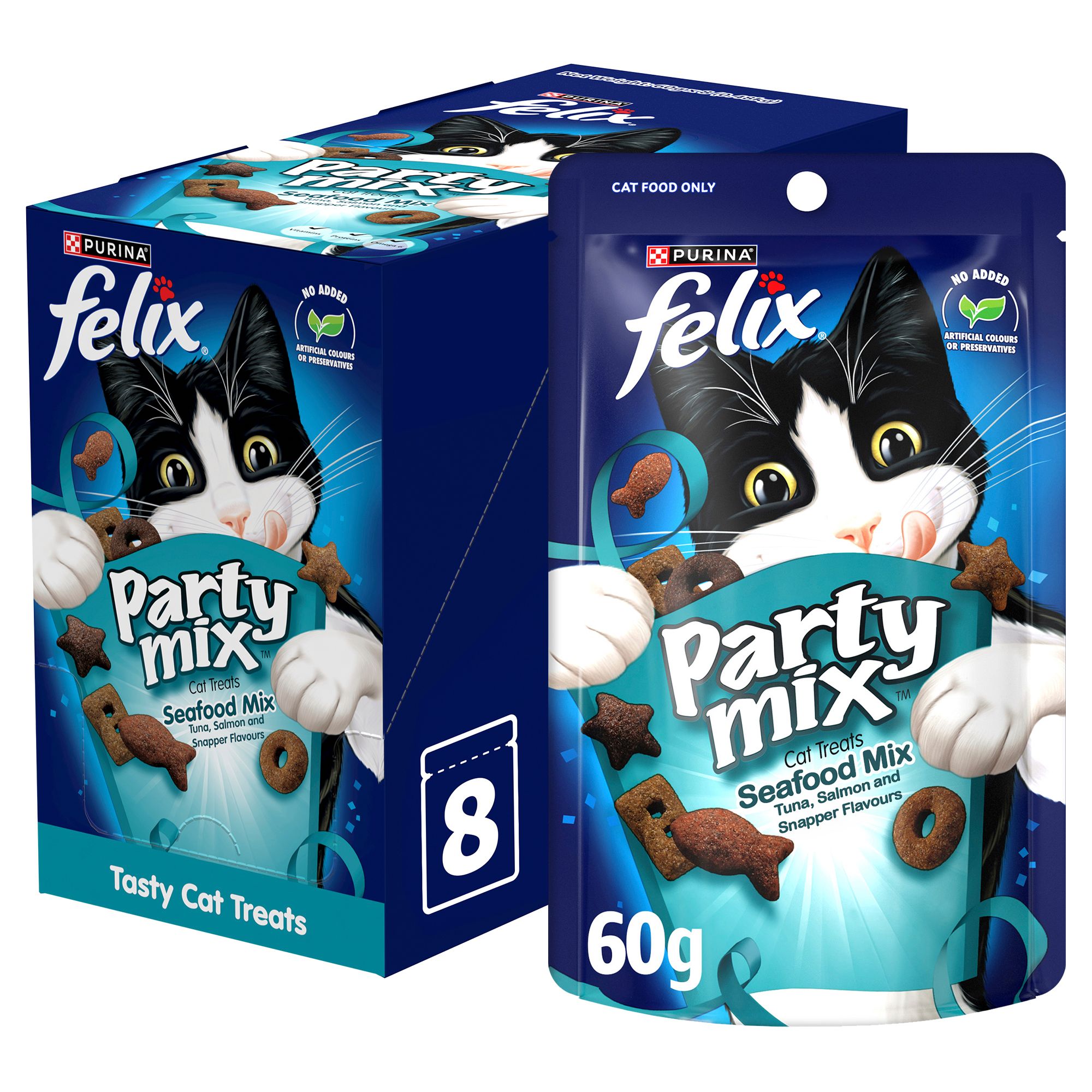 Buy Purina Felix Party Mix Seafood Mix Cat Treats, 8x60g Online in UAE