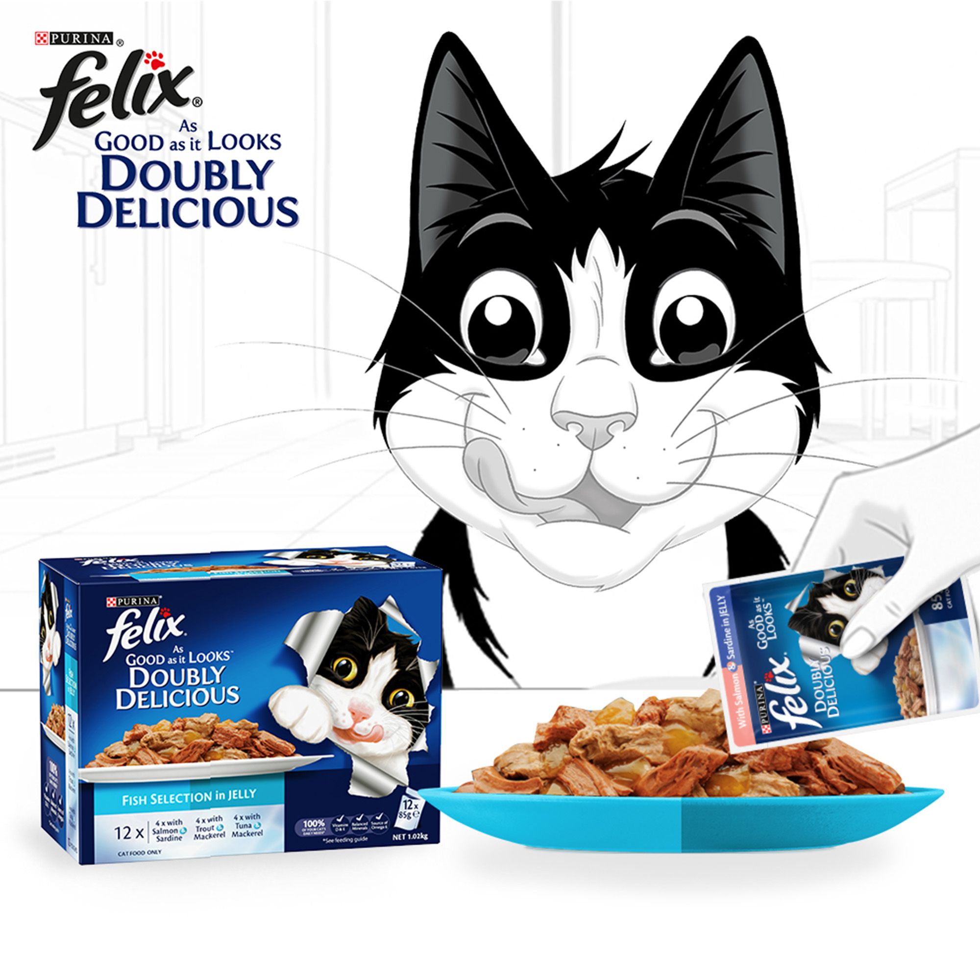 Felix Doubly Delicious Fish Selection Adult Wet Cat Food 12x85g