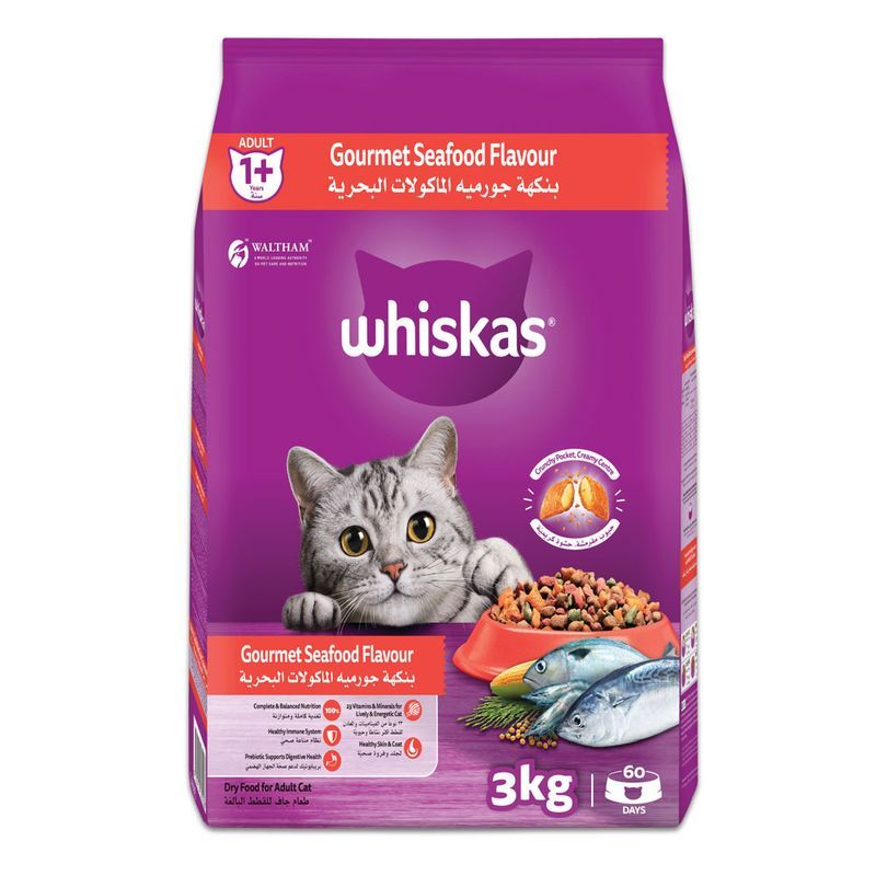 Buy Whiskas Gourmet Seafood Dry Food Bag, 3kg Online in Kuwait Talabat Kuwait