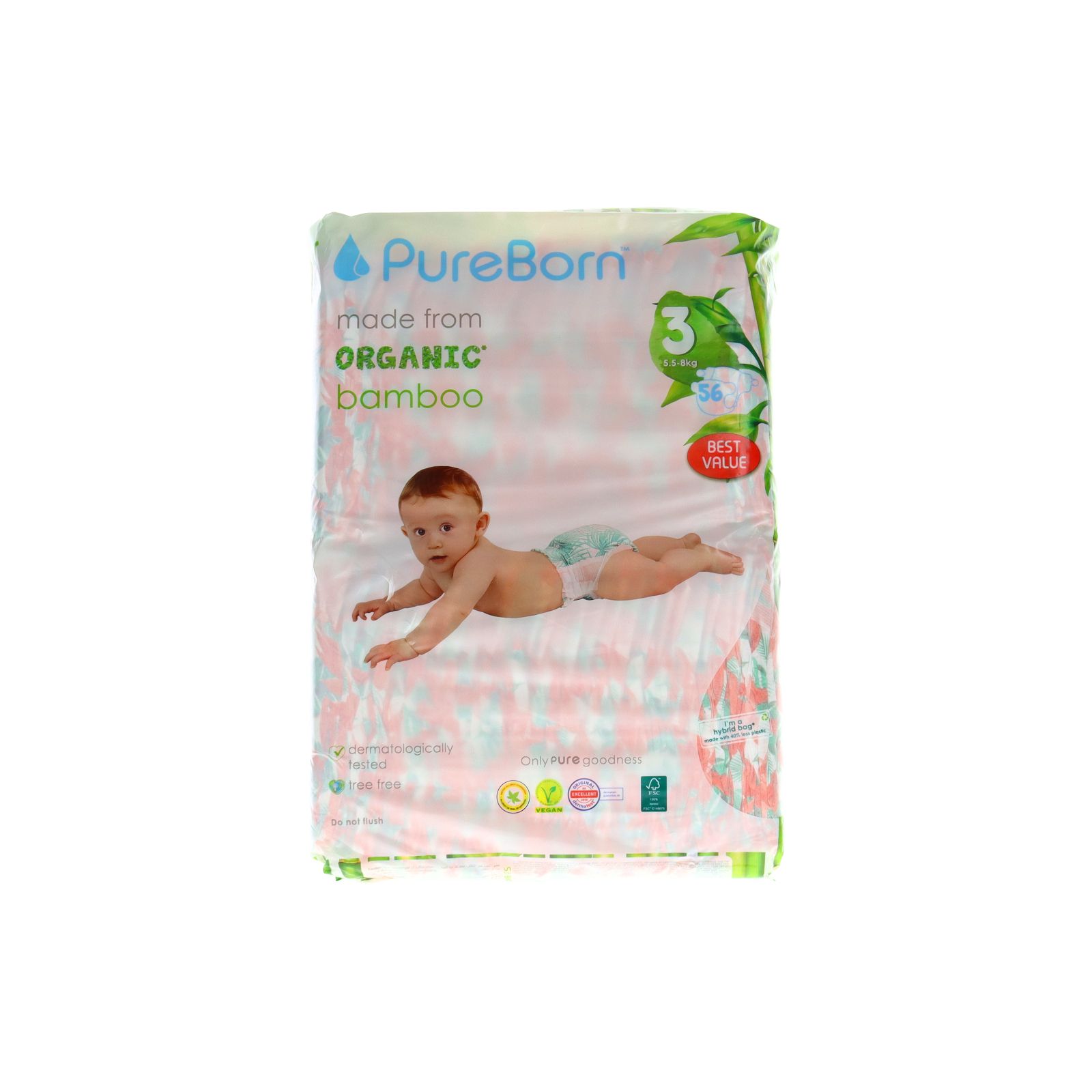 Buy Pure Born Organic Bamboo Diapers No.3 56s Online in Kuwait