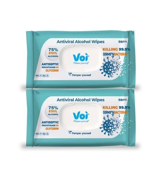 Buy Voi Antiviral 75 Alcohol Wet Wipes 2 packs x 56 pcs Online in