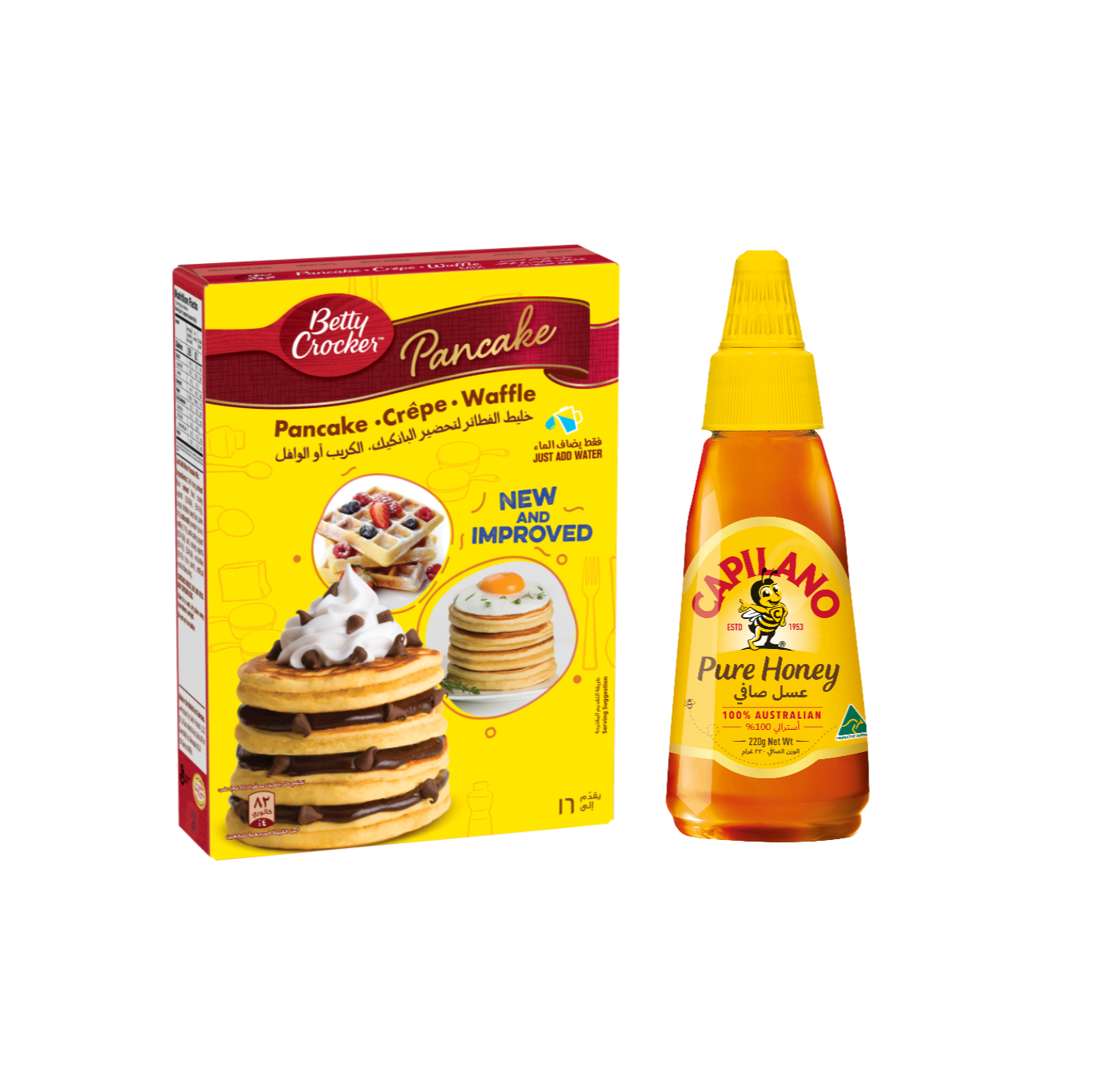 Buy Betty Crocker Pancake Mix Jaw 360 g + Capilano Pure Honey Twist
