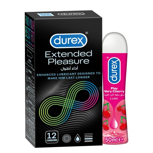 Buy Pack of two Durex Extended Pleasure Condom 12's with Durex Play Cheeky Cherry Lube Gel 50 ml Online in UAE | Talabat UAE Buy Pack of two Durex Extended Pleasure Condom 12's with Durex Play Cheeky Cherry Lube Gel 50 ml Online in UAE | Talabat UAE