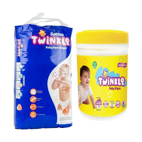 Savlon Twinkle Baby Pant Diaper XL (12-20kg) 44 Pieces & Savlon Twinkle Baby Wipes Jar 120pcs Combo