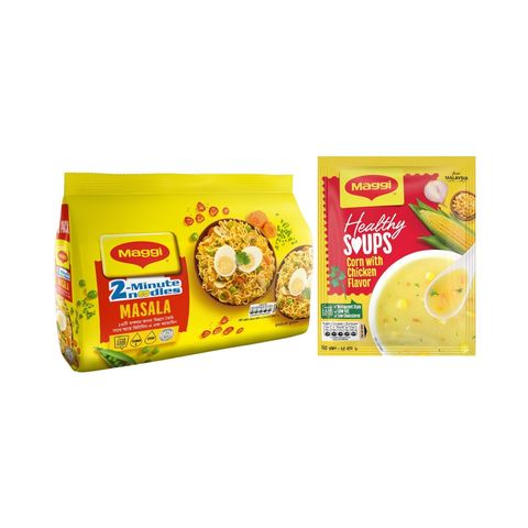 Maggi 2 Minutes Masala Noodles 496g & Maggi Healthy Soup Chicken With Corn Sachet 25g Combo