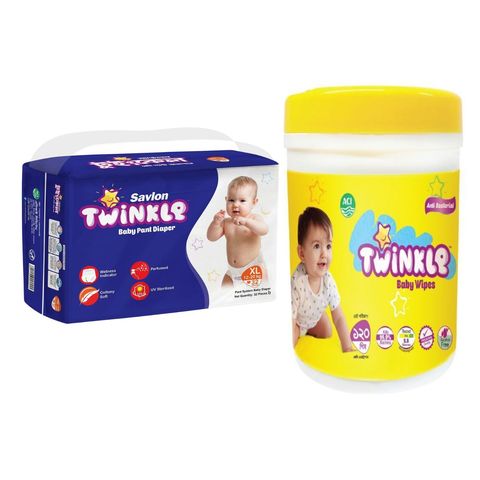 Savlon Twinkle Baby Pant Diaper 12-20kg XL 32 Pieces & Savlon Twinkle Baby Wipes Jar 120pcs Combo