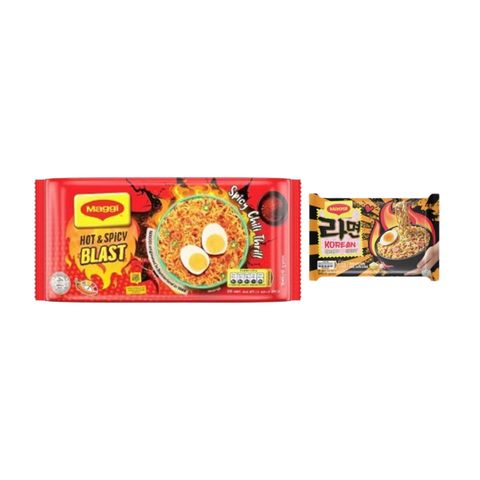 Buy Maggi Hot & Spicy Blast Noodles 8 Pack 404g & Maggi Korean Creamy & Spicy Instant Ramen Noodles 85g Free