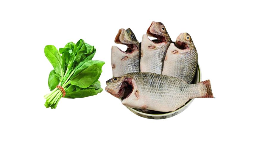Chhuya Telapia Fish Whole Clean 400g & BrightFarms Regular Spinach (Palongshak) 1 Bundle