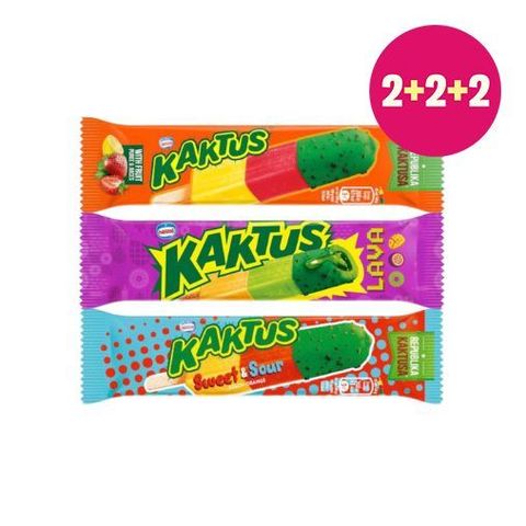 Kaktus Peach and Orange Ice Cream Stick + Nestlé Kaktus Popsicle Strawberry & Lemon + Cactus Lava Mango-maracuja-kiwi