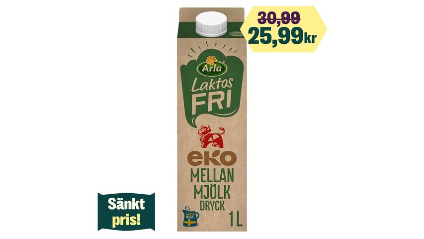 Arla Lactose Free Organic Medium Milk 1.5% 1l