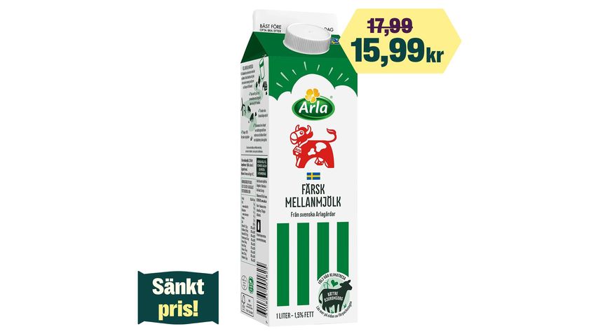 Arla Ko® Färsk mellanmjölk 1,5% 1 liter