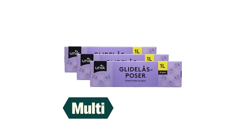3 x Unik Glidelåspose 1l 20stk