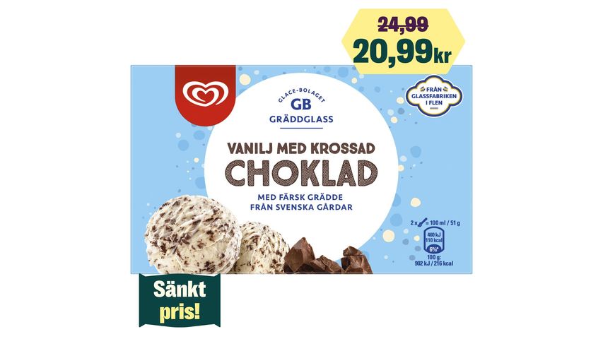 GB Gräddglass Vanilj Med Krossad Choklad 500ml