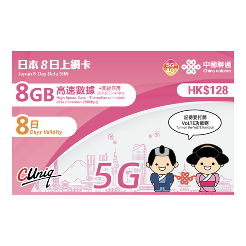 China Unicom 【Japan】【8 Days】(8GB) 5G 4G High Speed Unlimited Data SIM ...