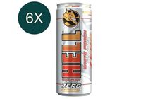6x HELL Zero fehér őszibarackízű, koffeintartalmú, szénsavas, alkoholmentes ital 250 ml
